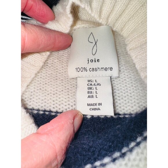 New Joie Women Navy White Striped Turtleneck Sweater 100% Cashmere L Sustainable - Picture 7 of 11